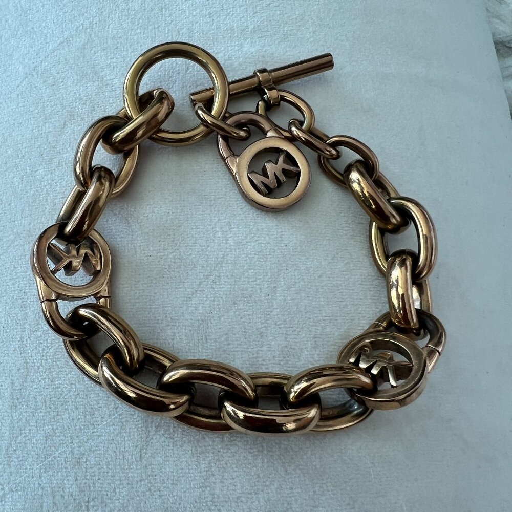 Michael Kors Chunky Rose Gold-Tone Logo Chain Bracelet